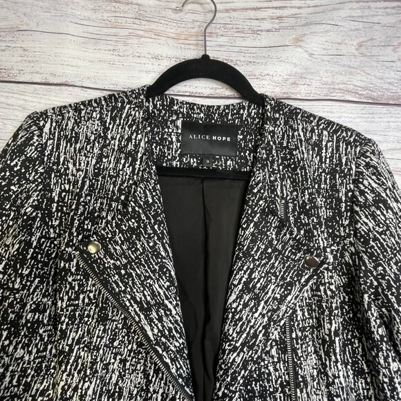 Alice Hope Womans Asymmetrical Zip Blazer Jacket Size Small Black White Pockets - Picture 5 of 13